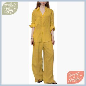 Yellow Linen-Blend Relaxed Jumpsuit & Shirt Set